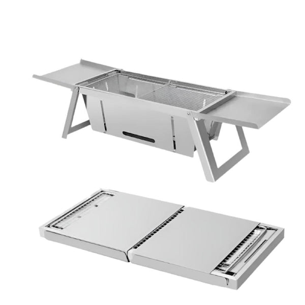 Foldable Stainless Steel Charcoal BBQ Grill with Carry Handle, Portable Outdoor Barbecue Stove