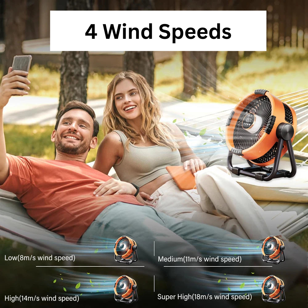 20000mAh Rechargeable Camping Fan with LED Light & Hook – Portable Tent Ceiling Fan