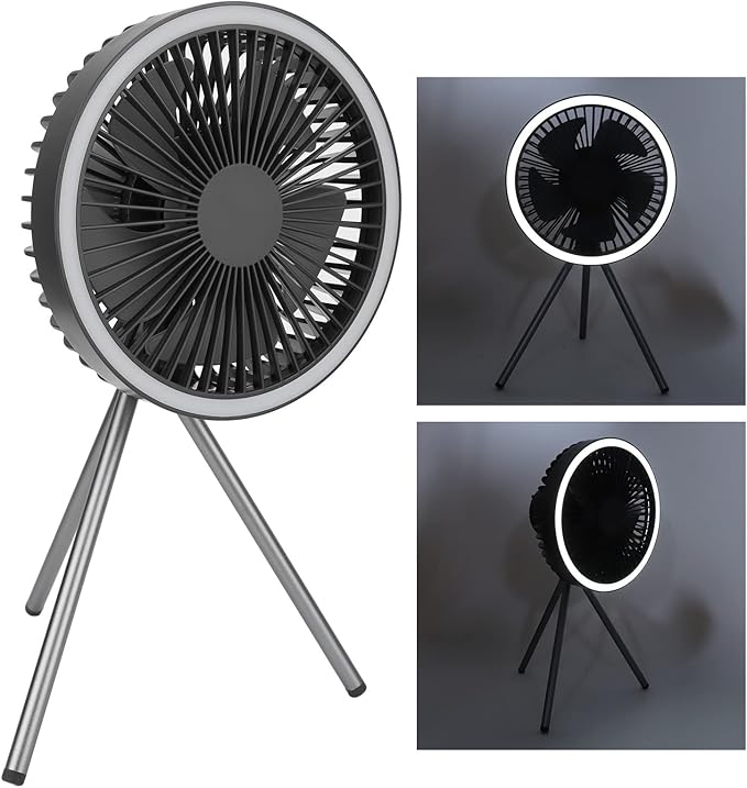 Cordless Portable Camping Fan with LED Light Power Bank Tripod Stand for Outdoor Travel