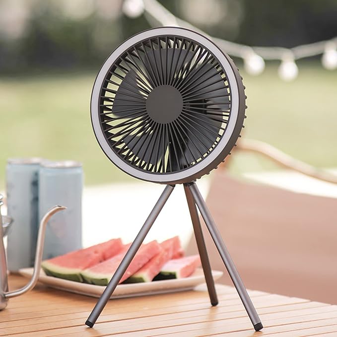Cordless Portable Camping Fan with LED Light Power Bank Tripod Stand for Outdoor Travel