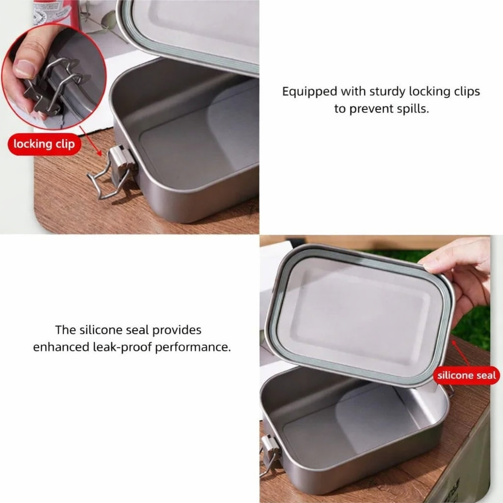 Portable Titanium Lunch Box with Folding Handle Durable Outdoor Food Container for Backpacking Picnic