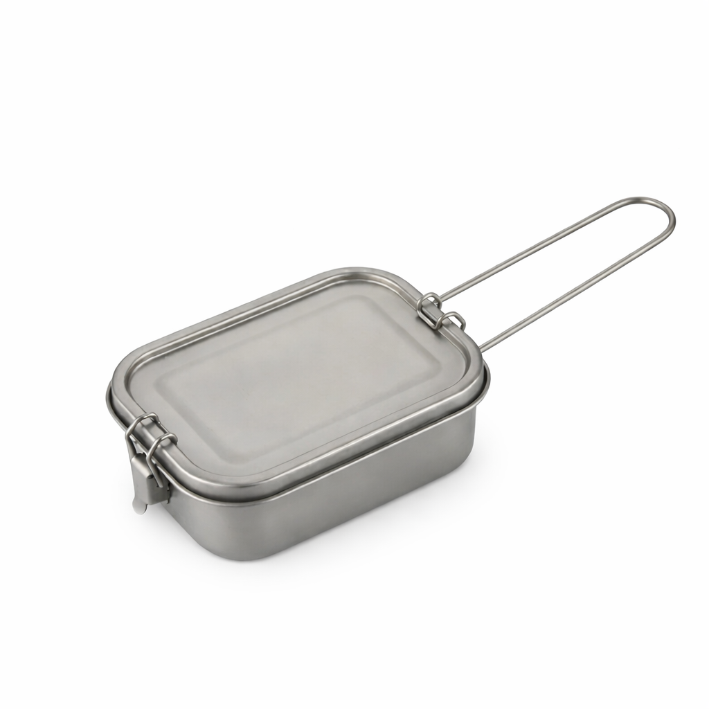 Portable Titanium Lunch Box with Folding Handle Durable Outdoor Food Container for Backpacking Picnic