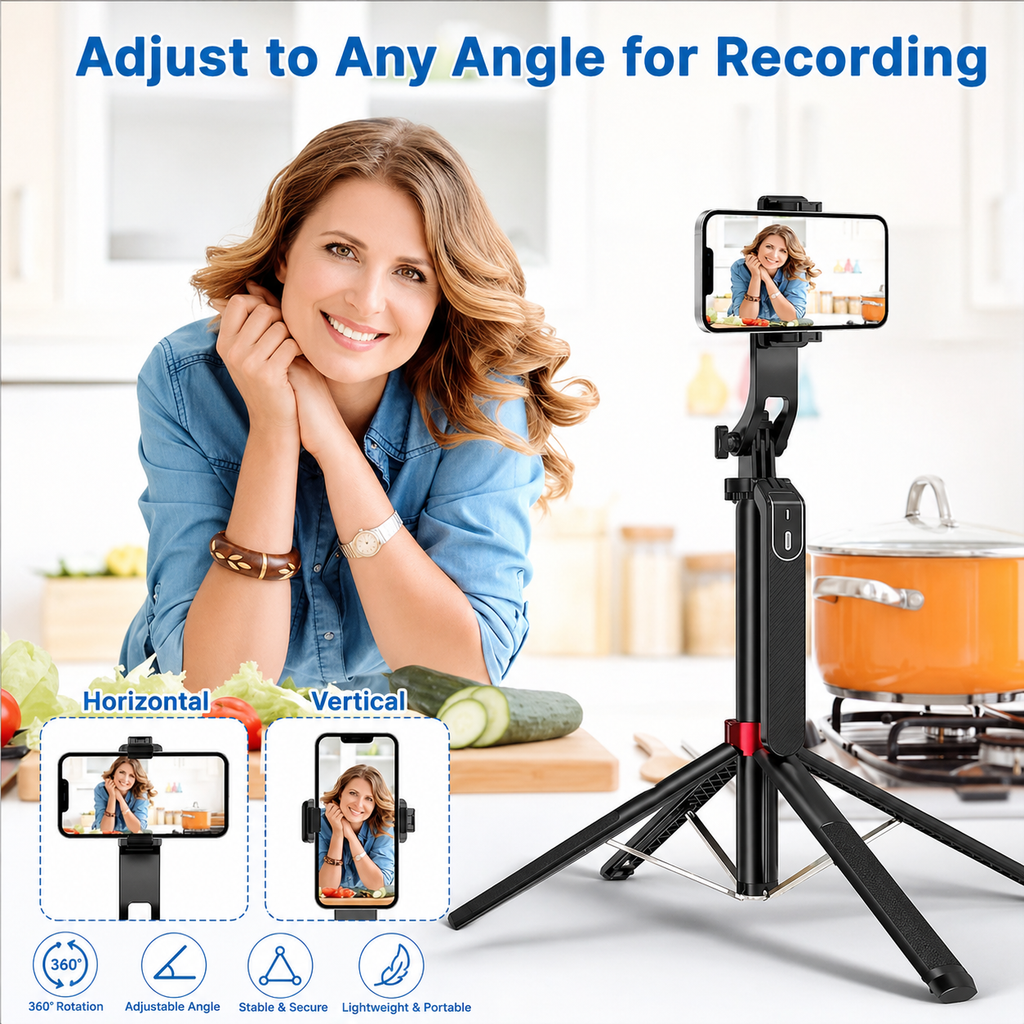 2-in-1 Portable Phone Tripod and Selfie Stick with 360° Rotation for Recording and Live Streaming