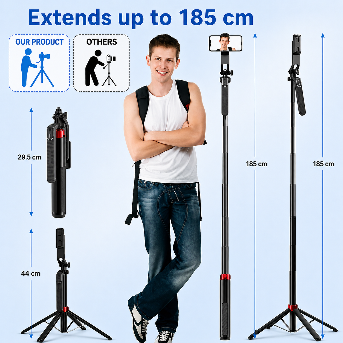 2-in-1 Portable Phone Tripod and Selfie Stick with 360° Rotation for Recording and Live Streaming