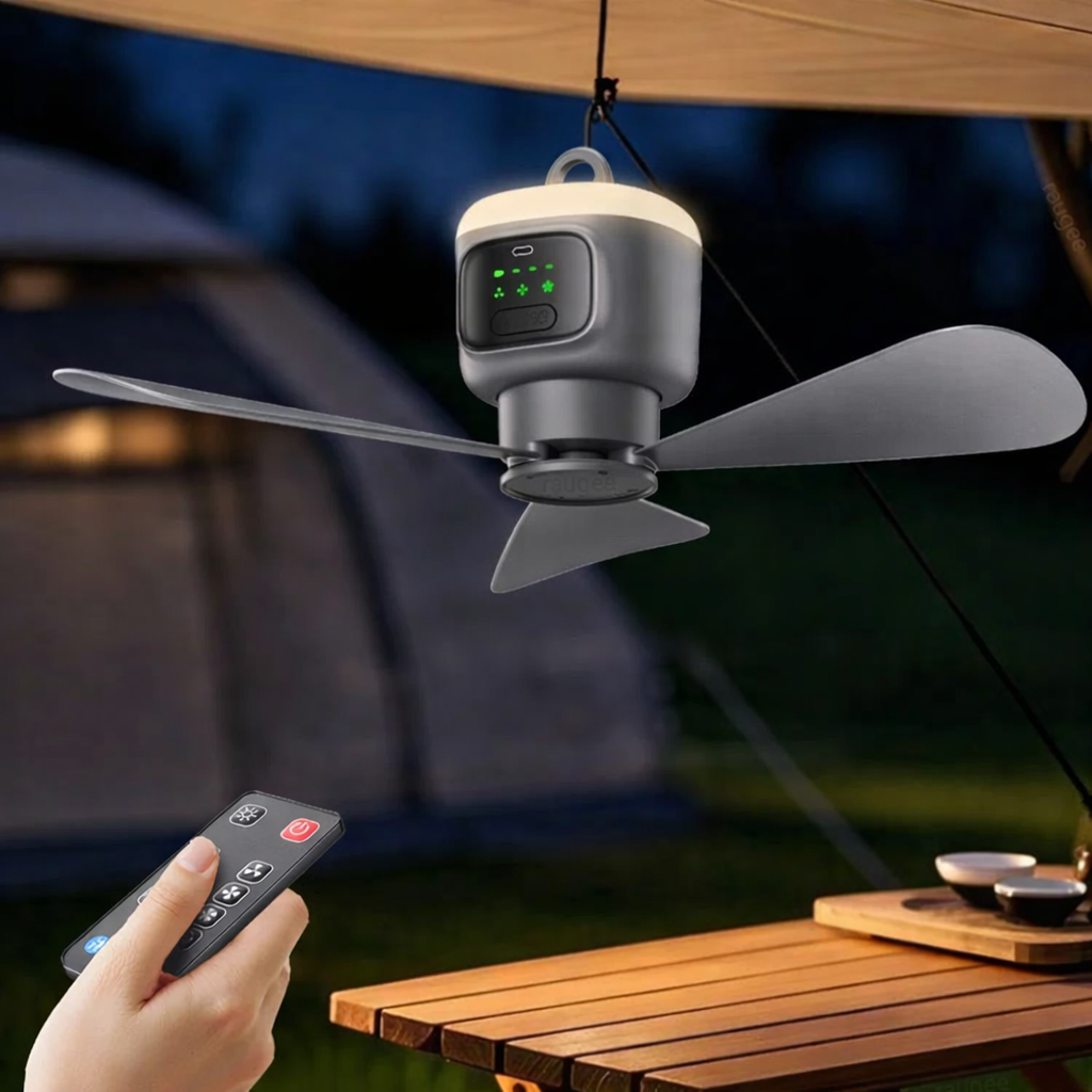12000mAh Rechargeable Portable Ceiling Fan with LED Light & Remote for Camping
