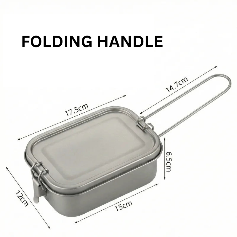 Portable Titanium Lunch Box with Folding Handle Durable Outdoor Food Container for Backpacking Picnic