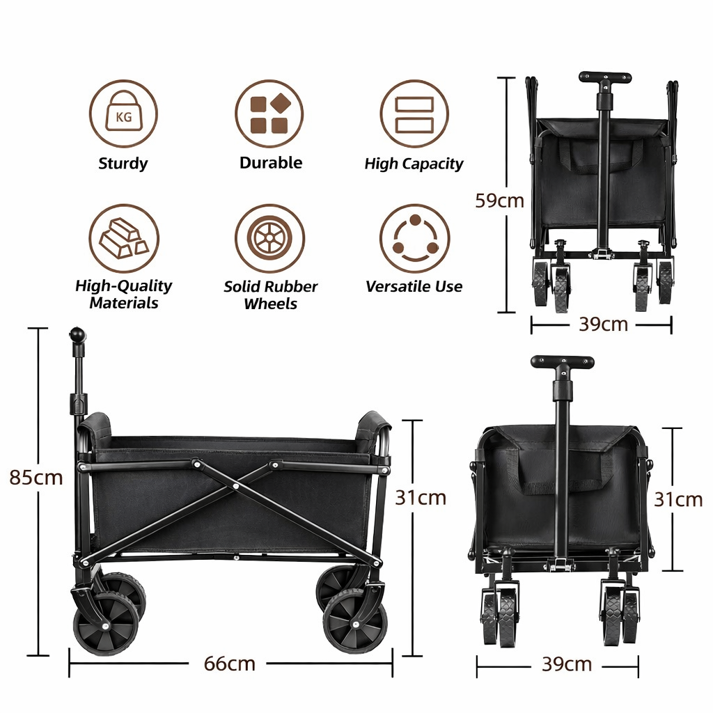 Portable Folding Utility Cart Heavy Duty 4-Wheel Outdoor Camping Beach Trolley