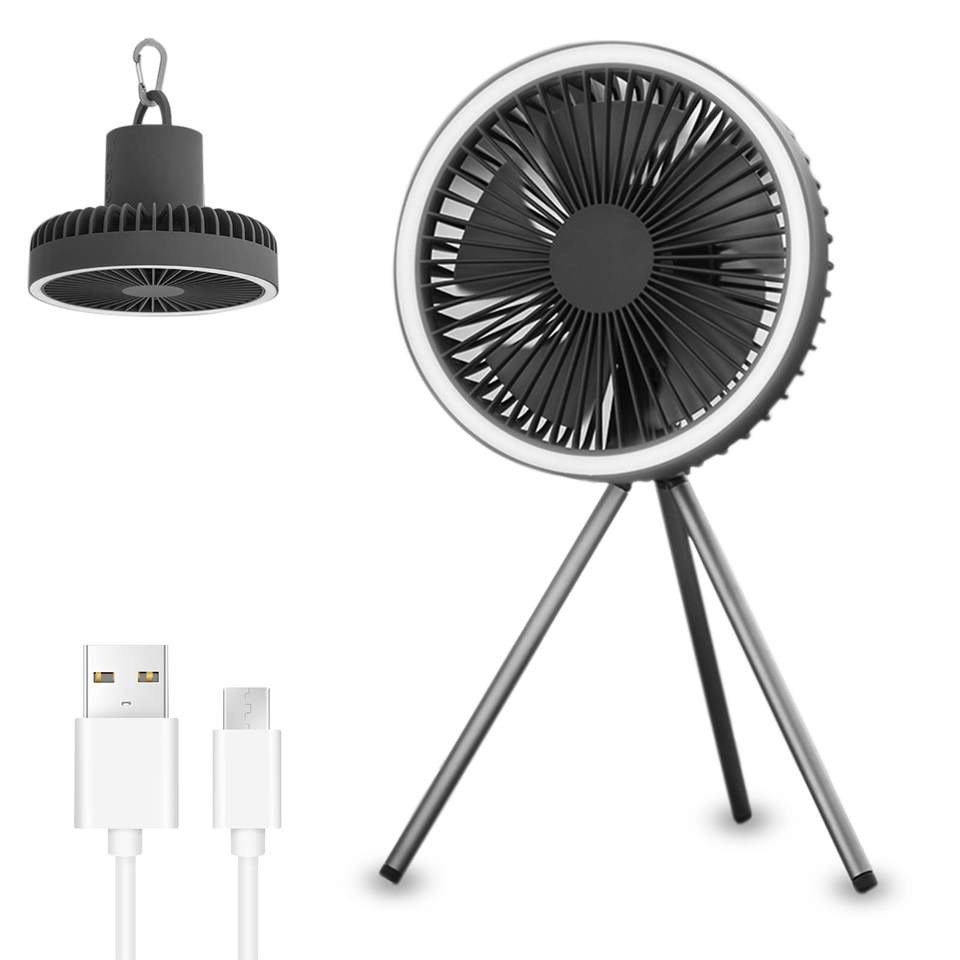 Cordless Portable Camping Fan with LED Light Power Bank Tripod Stand for Outdoor Travel