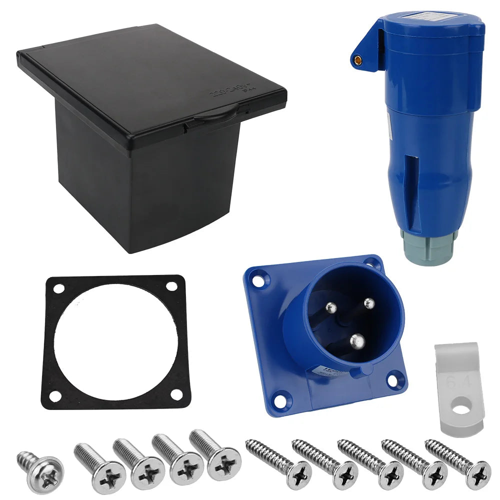 Waterproof RV Camper Power Hook Up Socket 16A 220-240V Flush Inlet with Cover