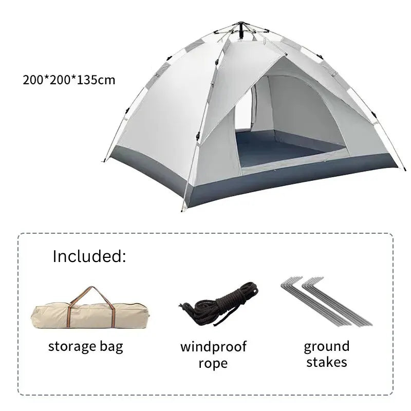 Quick Opening Automatic Camping Tent 3–4 Person Waterproof Portable Outdoor Hiking Shelter