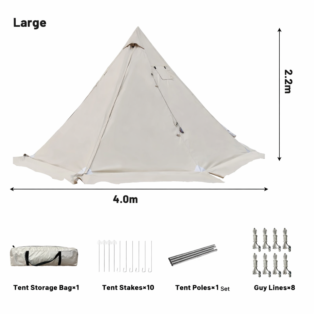 4 Season Tipi Camping Tent 2-4 Person with Chimney Opening and Weather Shield Skirt