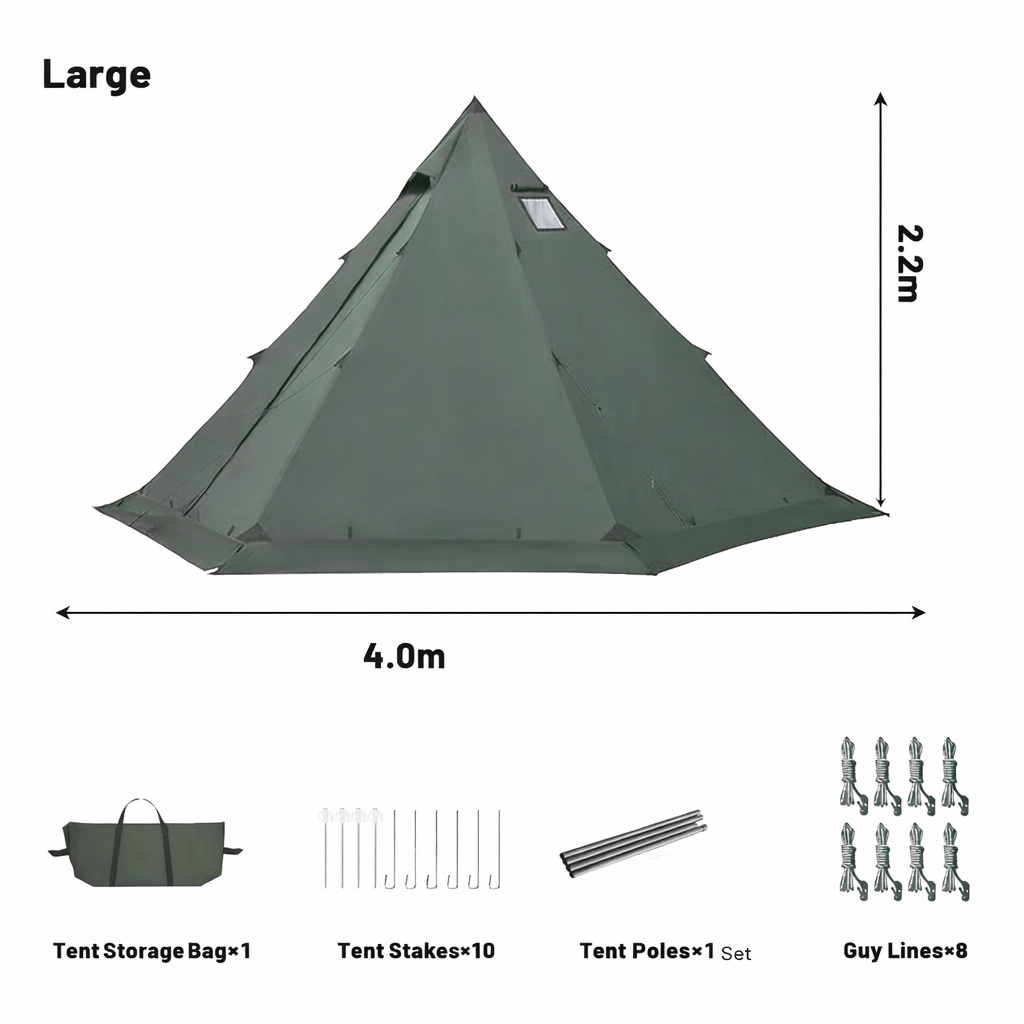 Portable 2-4 Person Tipi Camping Tent with Chimney Opening and Snow Skirt 4 Season Outdoor Shelter