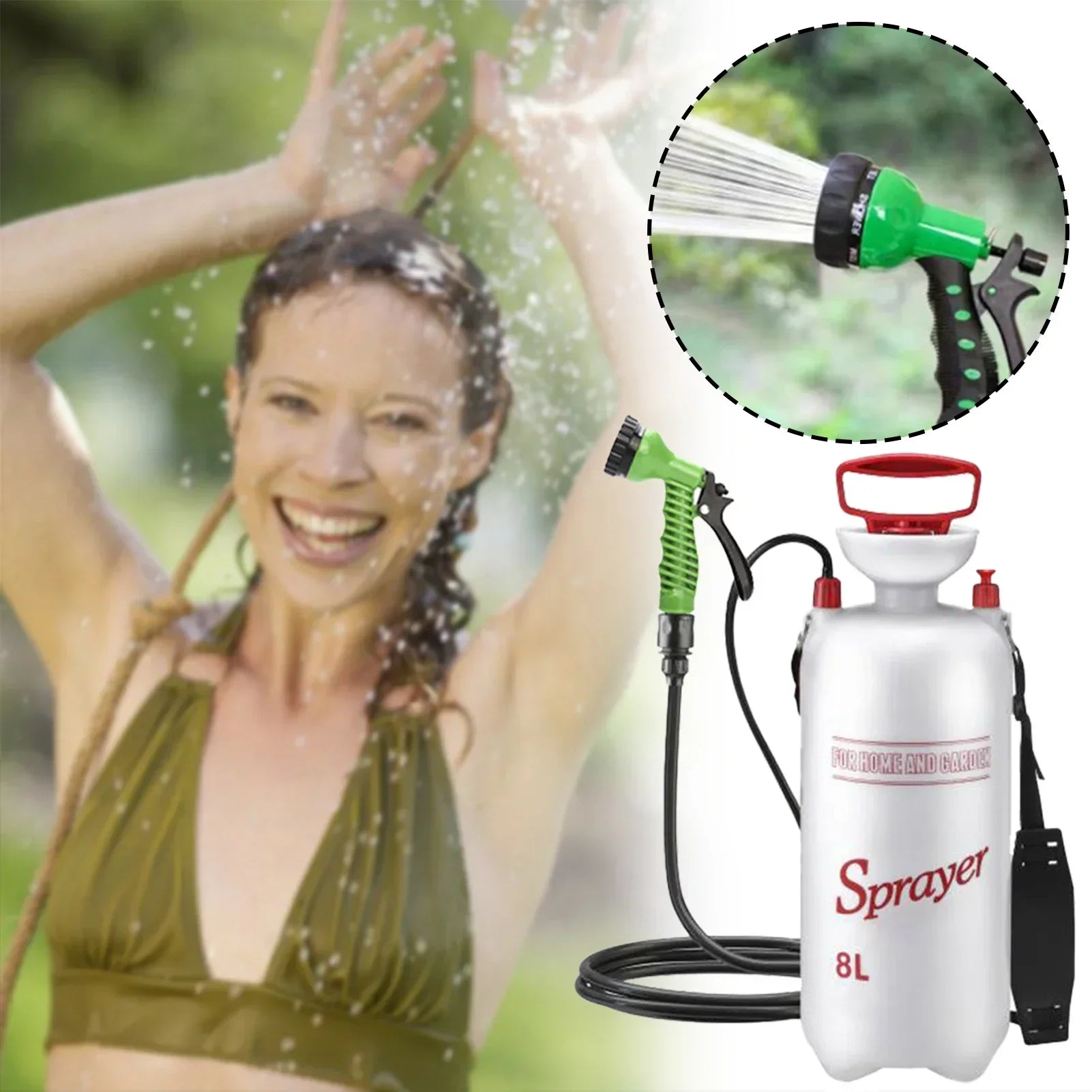 8L Portable Outdoor Shower with 3m Hose – Multifunction Travel Sprayer