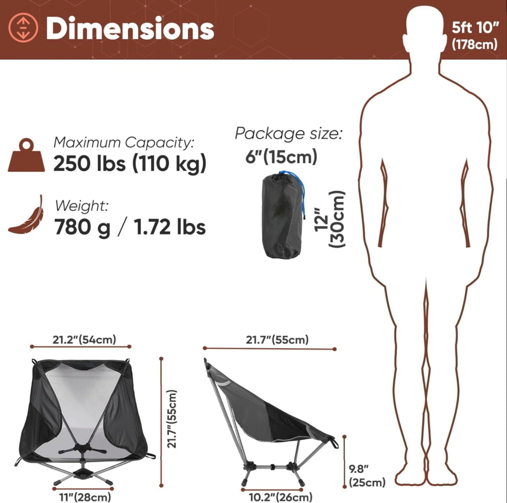 Ultralight Foldable Camping Chair 780g Aluminum Alloy Portable Backpacking Travel Chair