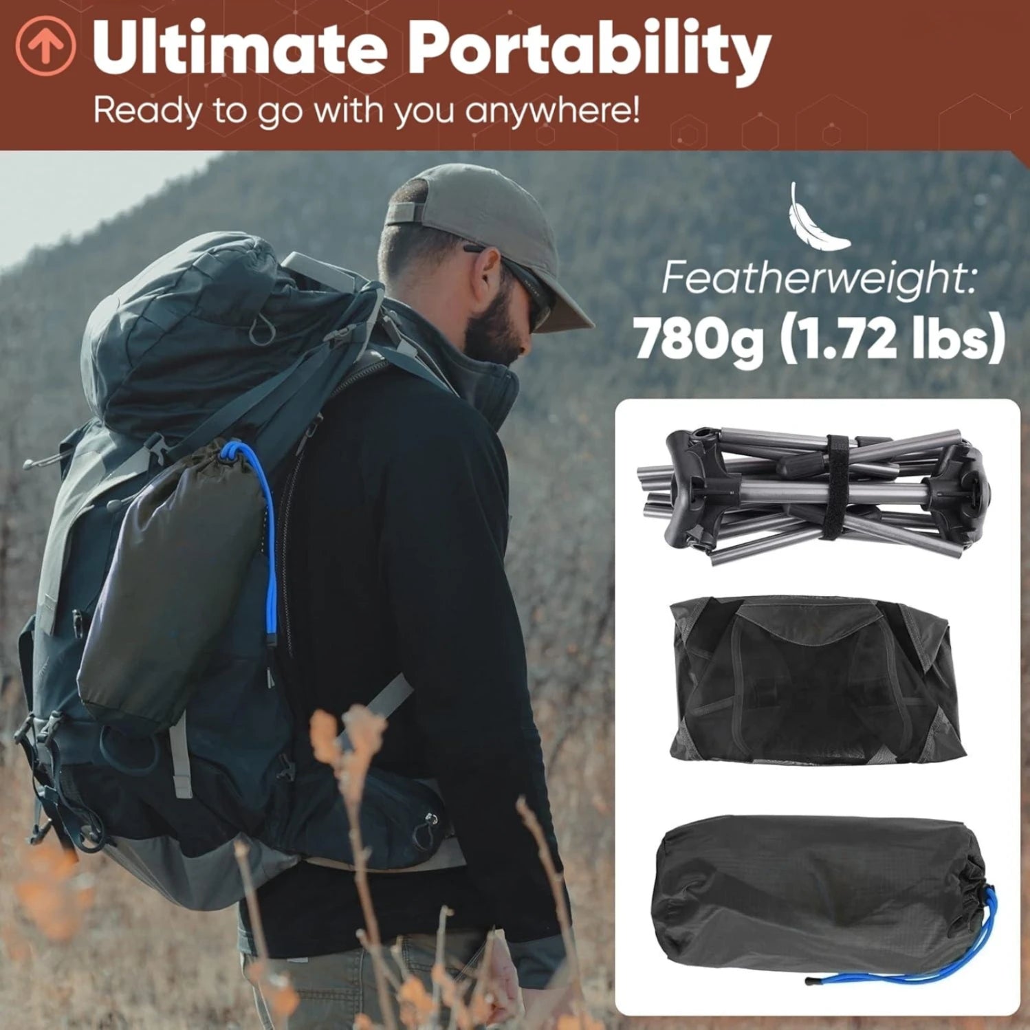 Ultralight Foldable Camping Chair 780g Aluminum Alloy Portable Backpacking Travel Chair