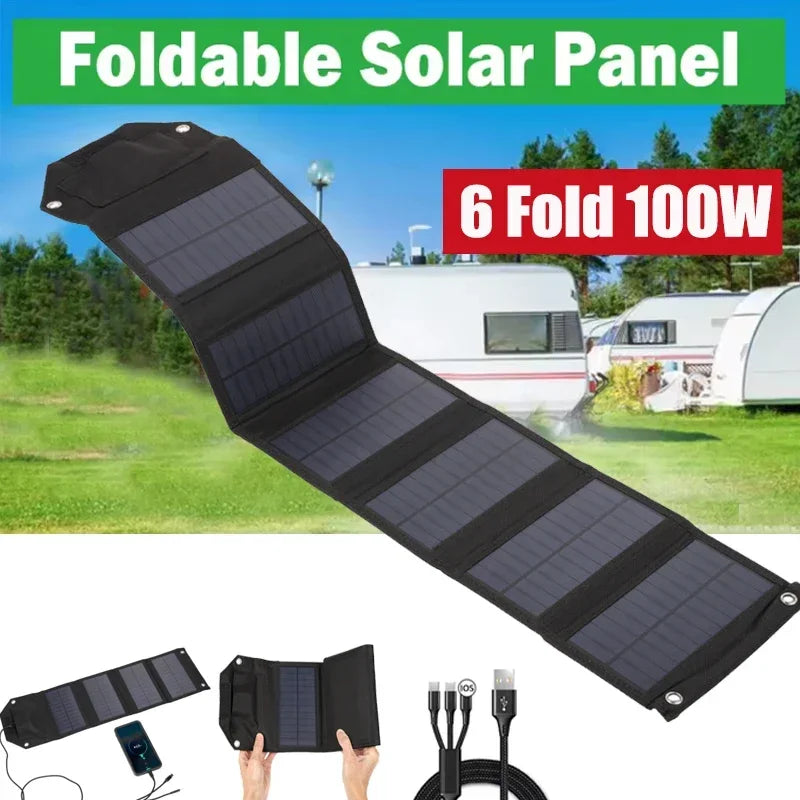 100W Foldable Waterproof Solar Panel Charger with 5V USB for Outdoor Camping