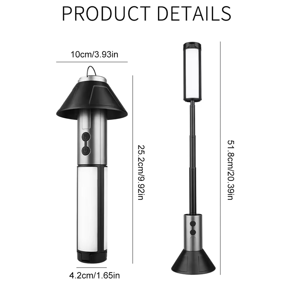 2-in-1 Rechargeable Telescopic Camping Lantern & Flashlight with Hook, Waterproof Outdoor Work Light