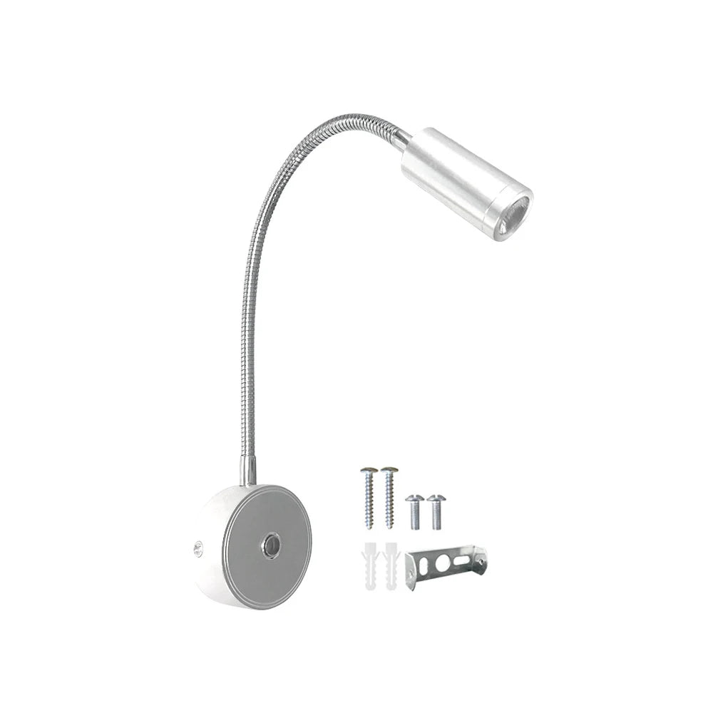 12–24V LED Reading Spotlight with Flexible Gooseneck 3 Color Dimmable RV Wall Light
