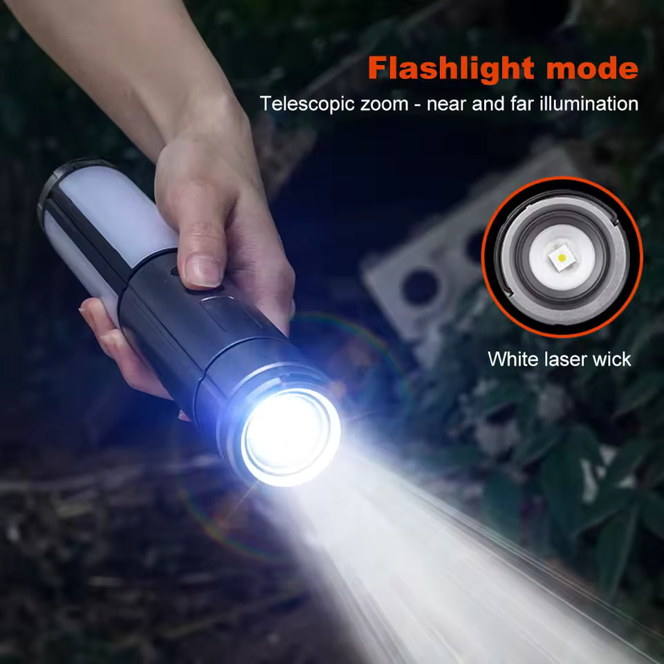 2-in-1 Rechargeable Telescopic Camping Lantern & Flashlight with Hook, Waterproof Outdoor Work Light