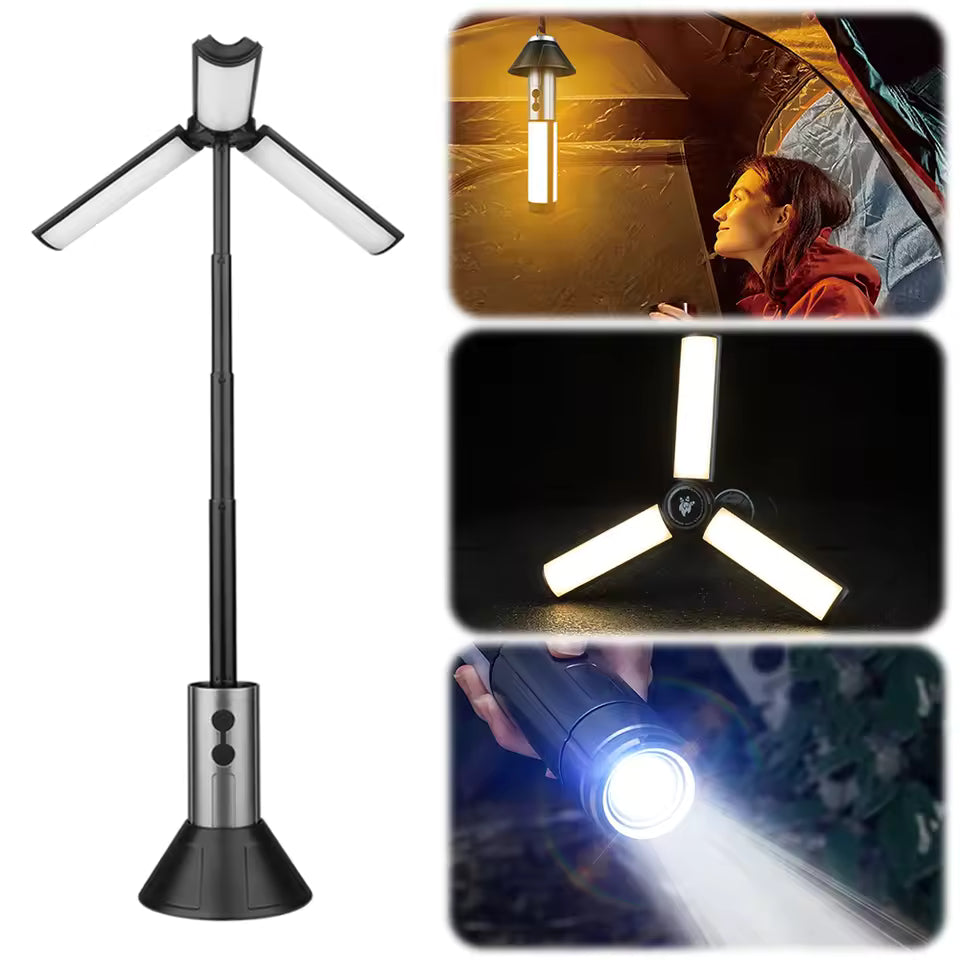 2-in-1 Rechargeable Telescopic Camping Lantern & Flashlight with Hook, Waterproof Outdoor Work Light