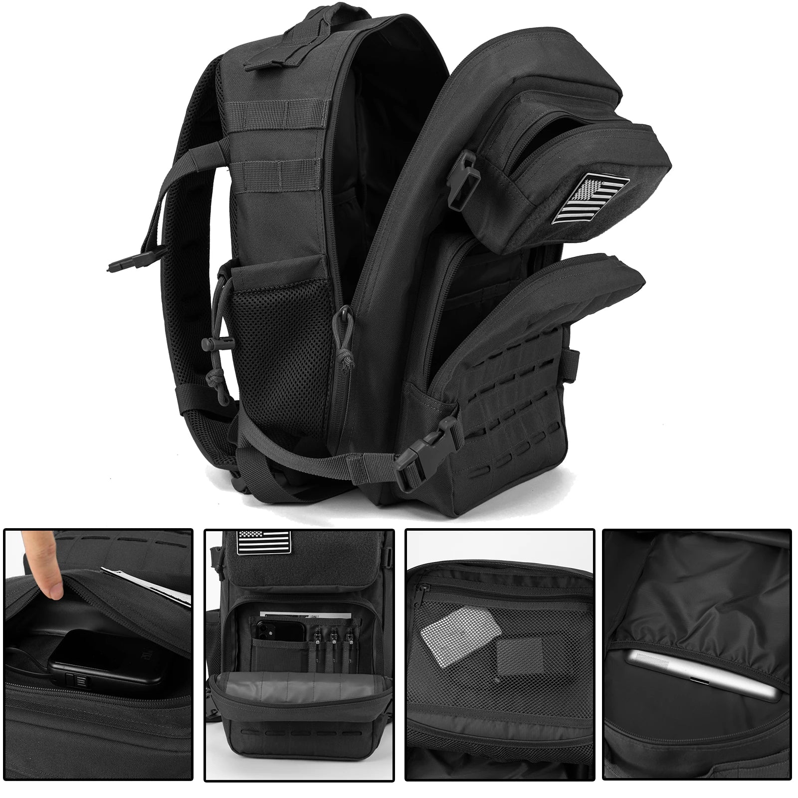 25L Capacity Tactical Backpack Travel Hiking Gym Bag with Dual Cup Holders