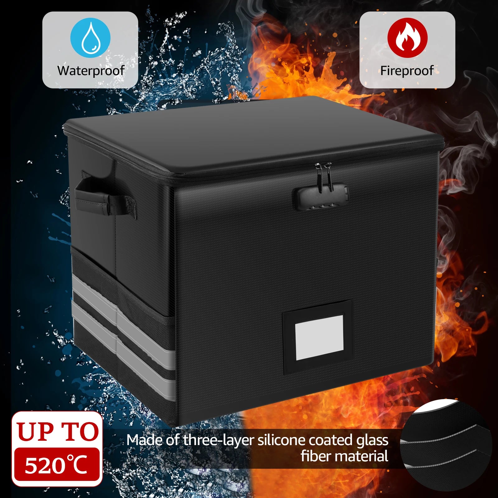 Large Foldable Fireproof Record Storage Box with Lock for Home and Office Organisation