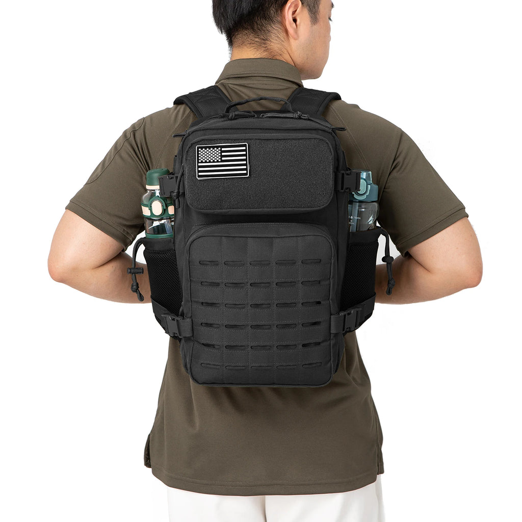 25L Capacity Tactical Backpack Travel Hiking Gym Bag with Dual Cup Holders