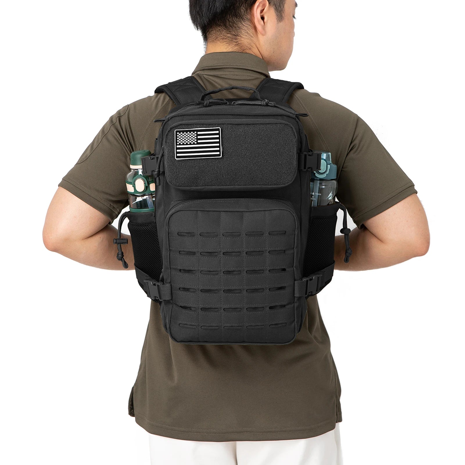 25L Capacity Tactical Backpack Travel Hiking Gym Bag with Dual Cup Holders