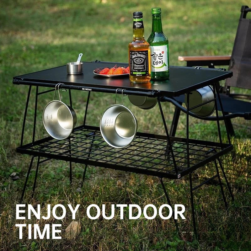 Heavy Duty Folding Outdoor Table Portable Metal Mesh Camping Picnic Table 60cm Black 2PCS