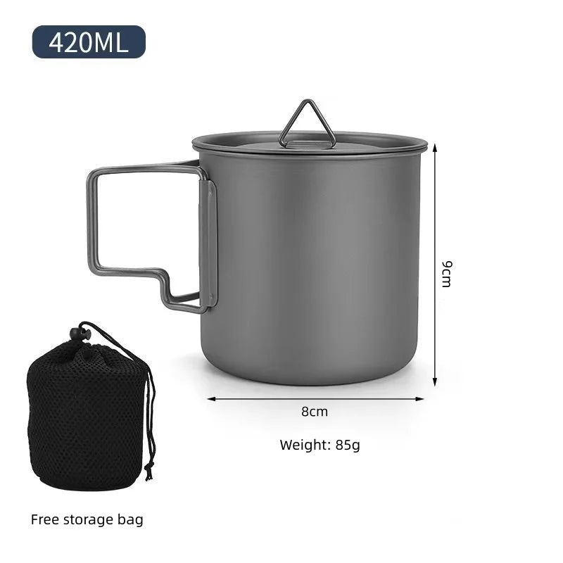Titanium Camping Cookware Set with 420ml Folding Mug and 750ml Pot Portable Outdoor Kit