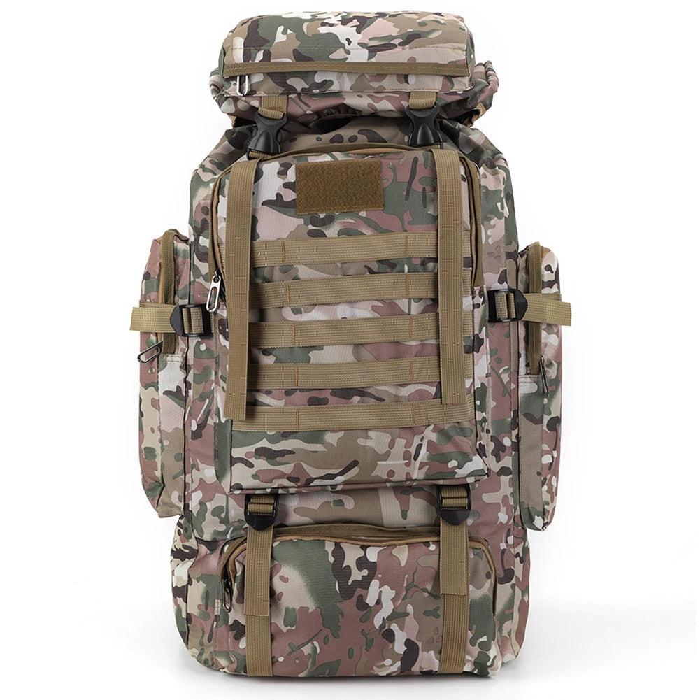 80L Large Capacity Tactical Backpack Outdoor Hiking Camping Rucksack Durable Water Resistant Bag