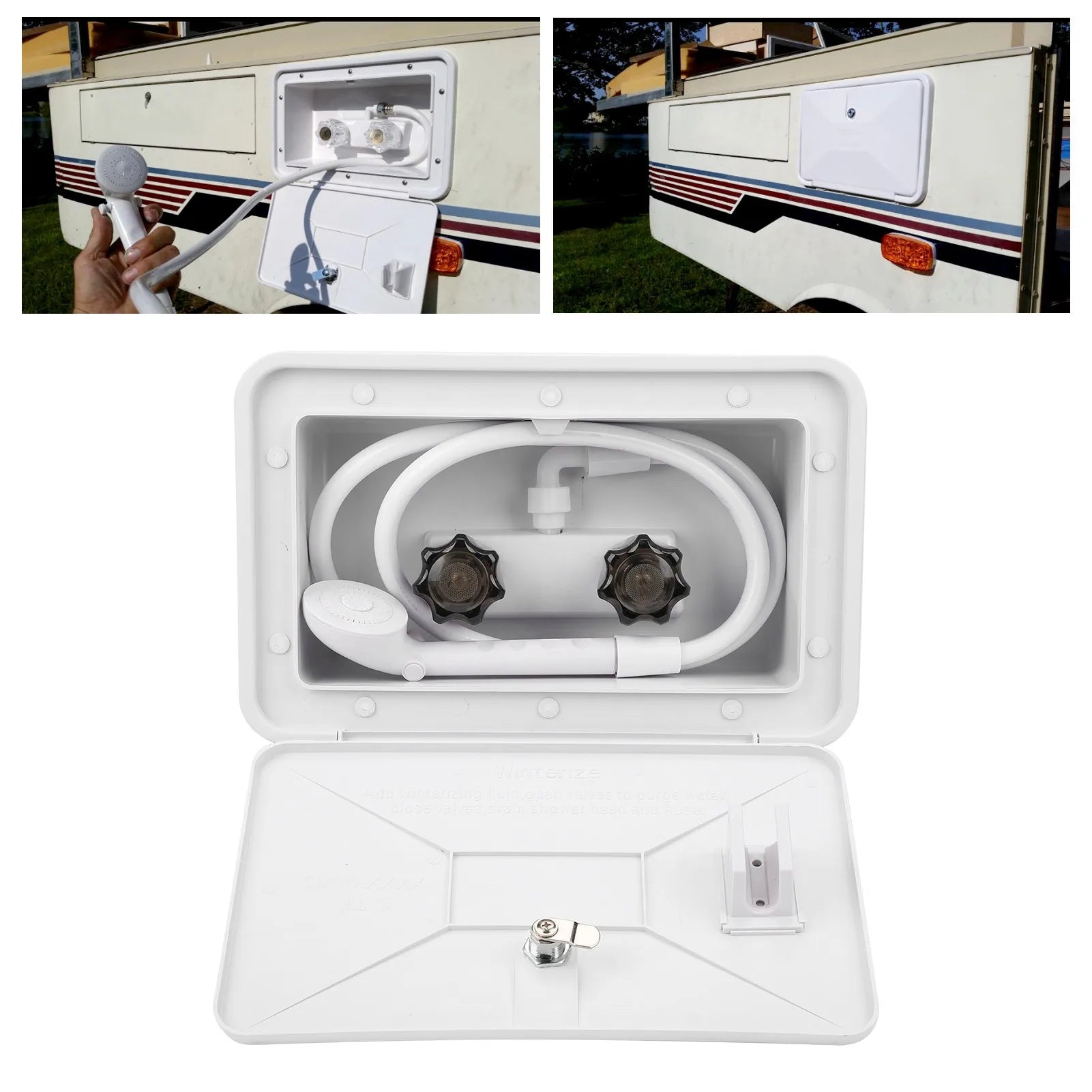 RV Exterior Shower Box Kit with Lockable Door for Camper Boat and Motorhome
