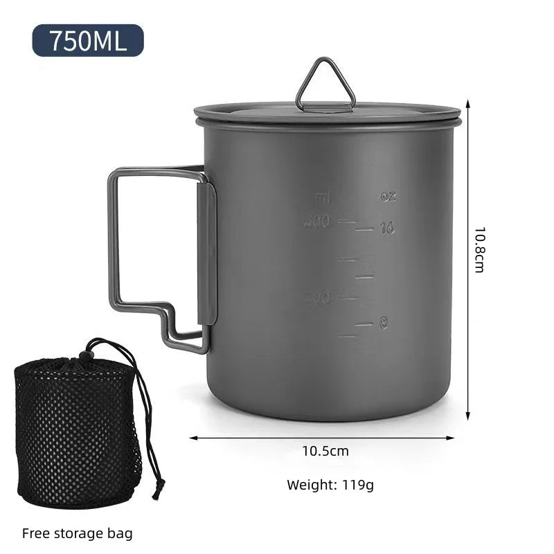 Lightweight Titanium Camping 750ml Folding Mug Portable Cookware for Hiking