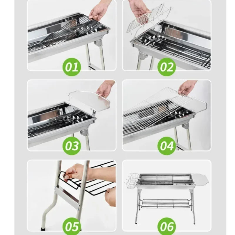 Stainless Steel Portable Charcoal Grill with Folding Handle for Outdoor BBQ