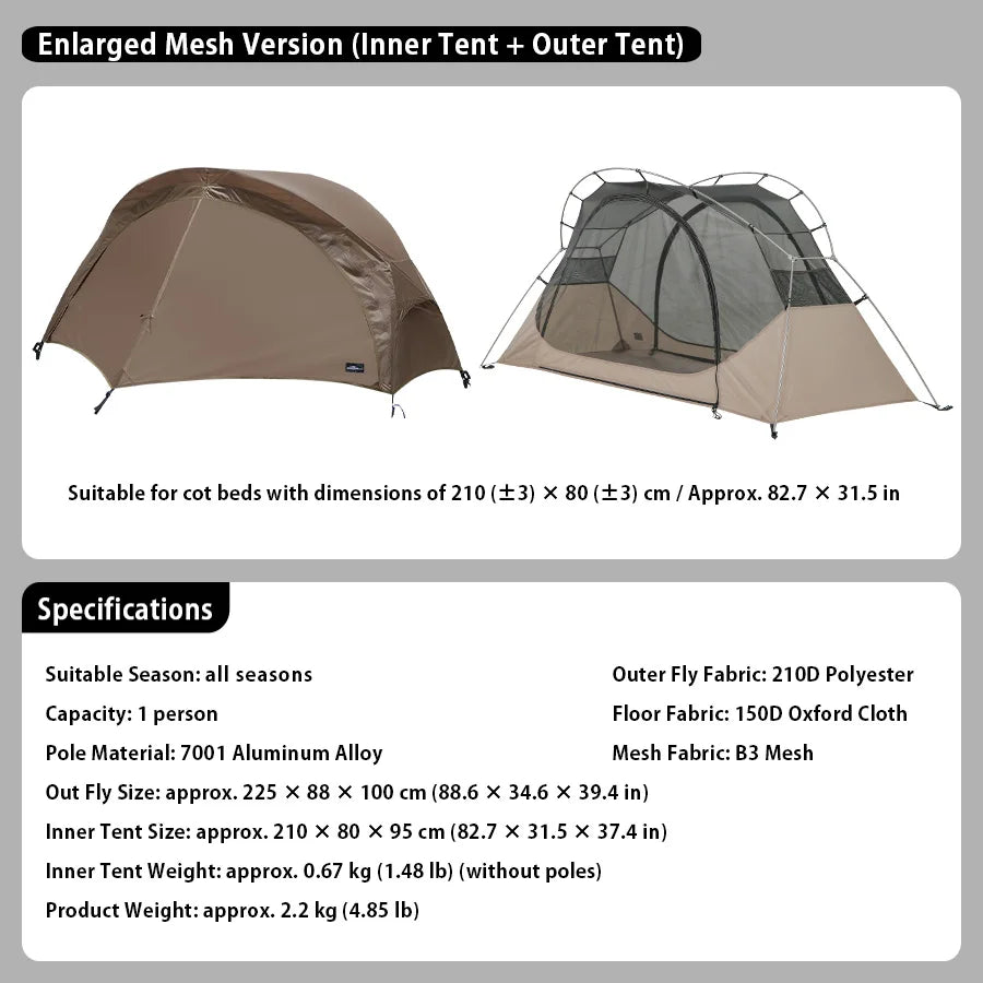 Outdoor Camping Cot 210 x 80cm Tent Shelter with Mosquito Net, Breathable Mesh and Waterproof Rainfly