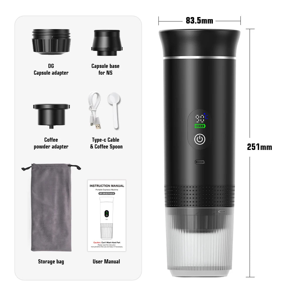 Portable Rechargeable 3-in-1 Espresso Coffee Machine for Car & Camping