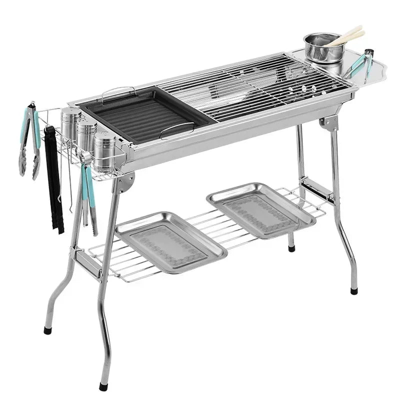 Stainless Steel Portable Charcoal Grill with Folding Handle for Outdoor BBQ