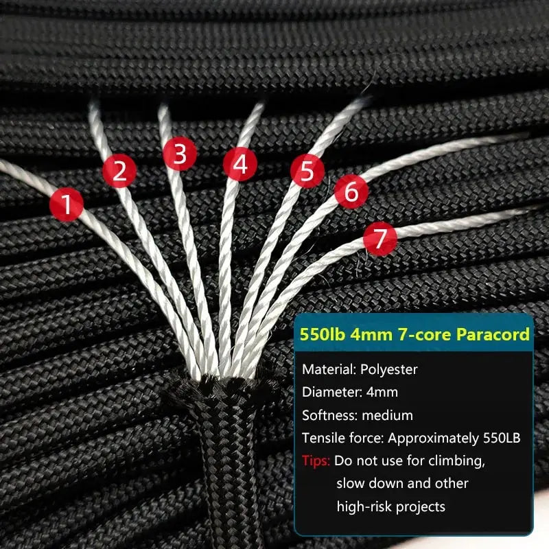 7-Core Paracord Rope 4mm Diameter 100m Outdoor Camping Cord