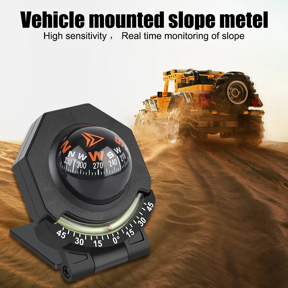 2-in-1 Car Dashboard Compass with Slope Meter – Foldable High-Precision Navigation Tool for Vehicle & Boat