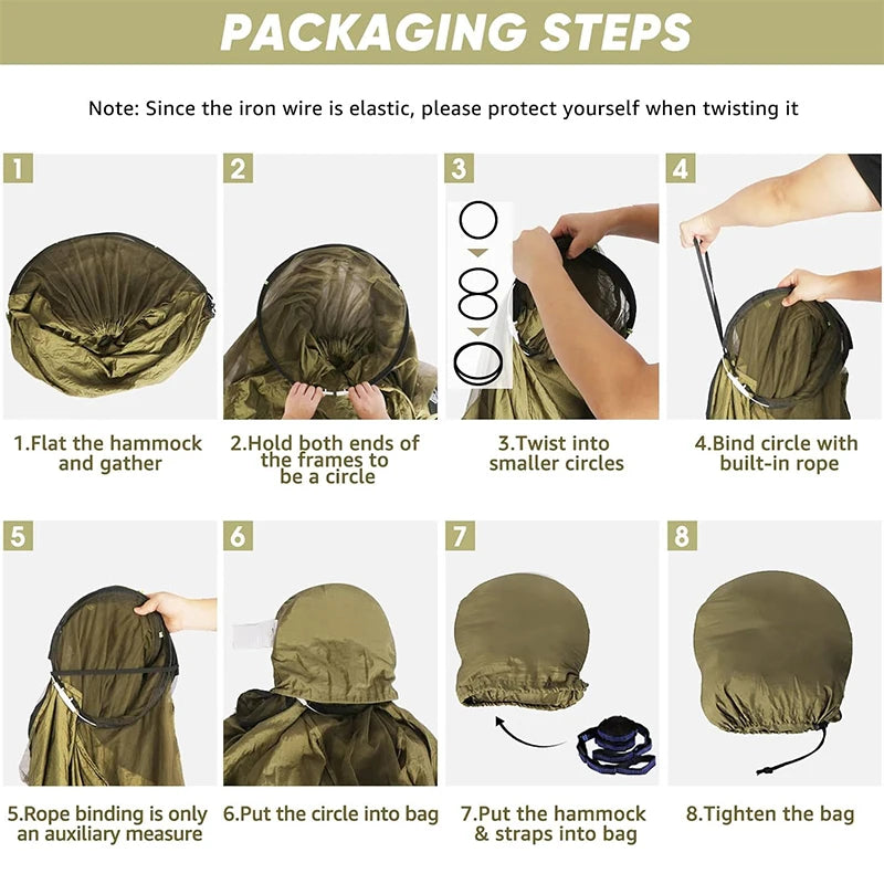 Camping Hammock with Mosquito Net – Automatic Quick Open Outdoor Hanging Sleeping Bed