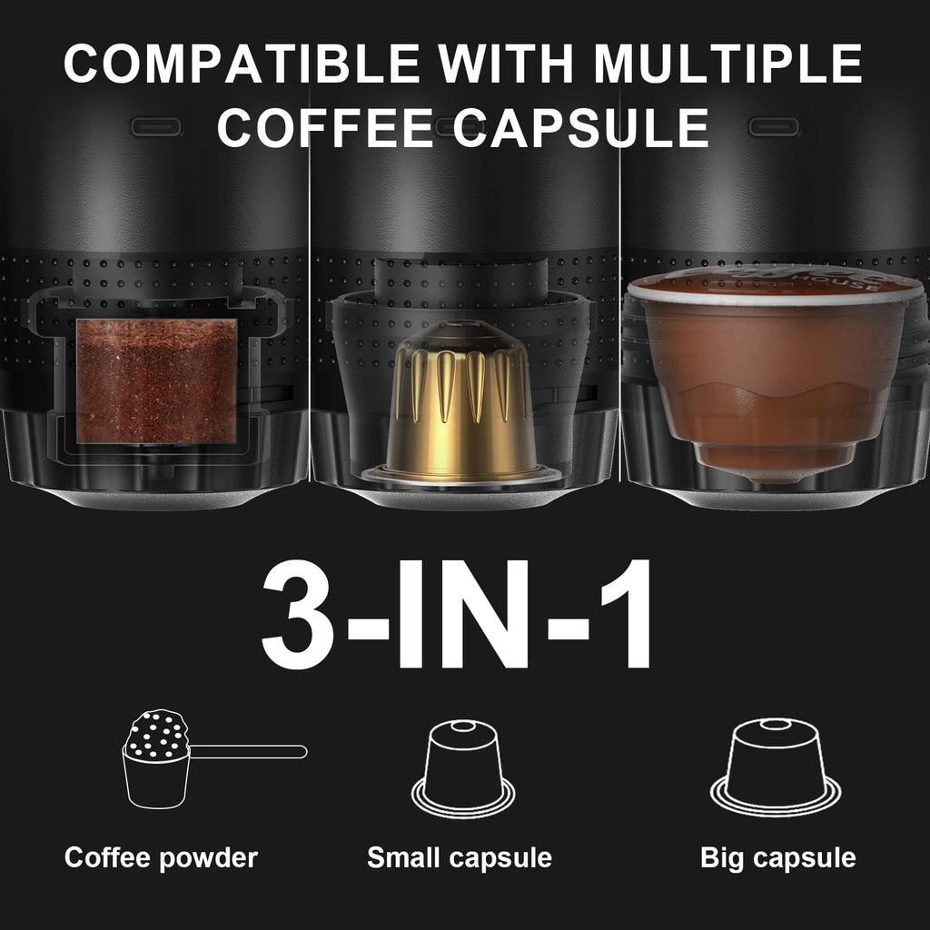 Portable Rechargeable 3-in-1 Espresso Coffee Machine for Car & Camping