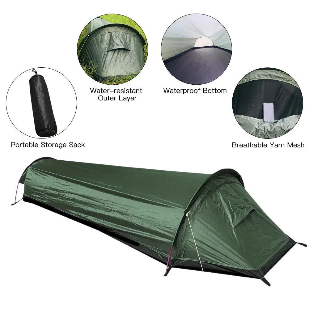 Lightweight 1 Person Hiking Tent Waterproof Outdoor Camping Shelter with Aluminium Poles