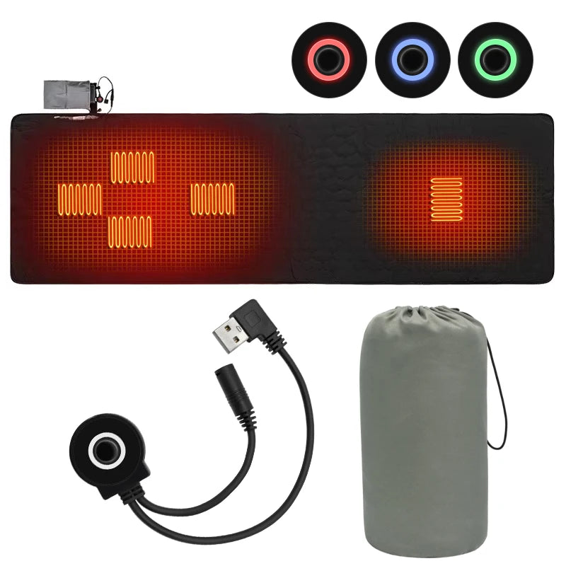 Foldable USB Heating Camping Mat 3 Settings Outdoor Hiking Travel Ground Pad