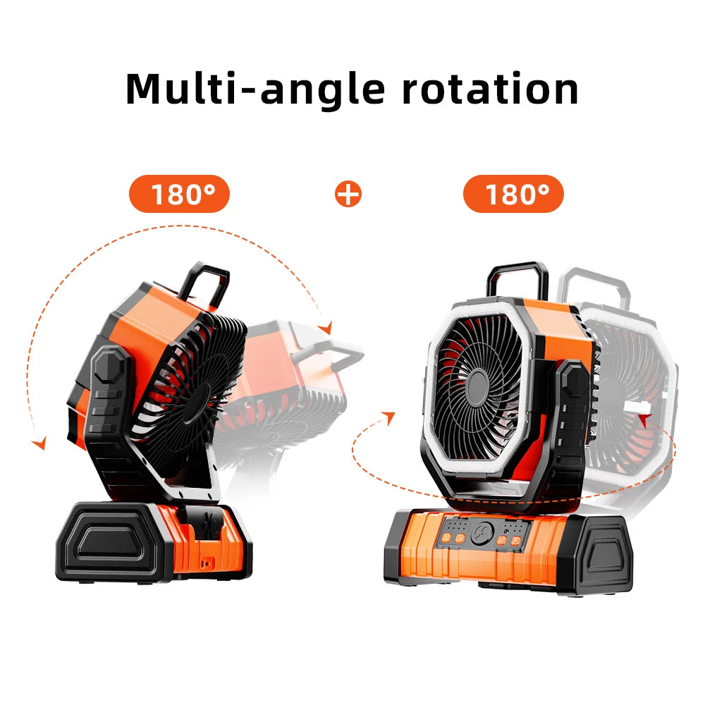 Portable Rechargeable Camping Fan 20000mAh with LED Light Remote Control and Hanging Hook