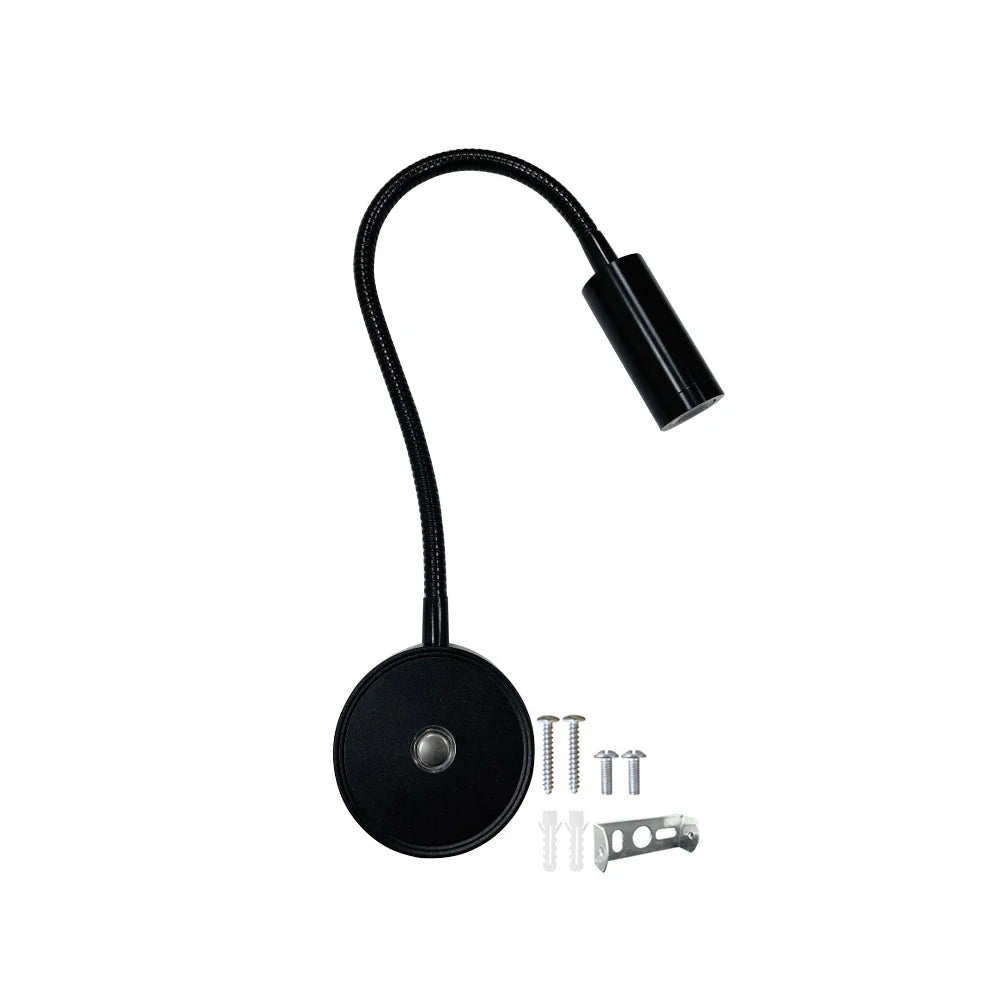 12–24V LED Reading Spotlight with Flexible Gooseneck 3 Color Dimmable RV Wall Light