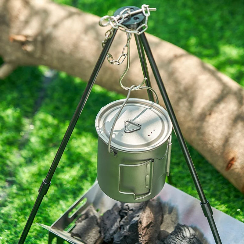 Titanium Camping Cookware Set with 420ml Folding Mug and 750ml Pot Portable Outdoor Kit