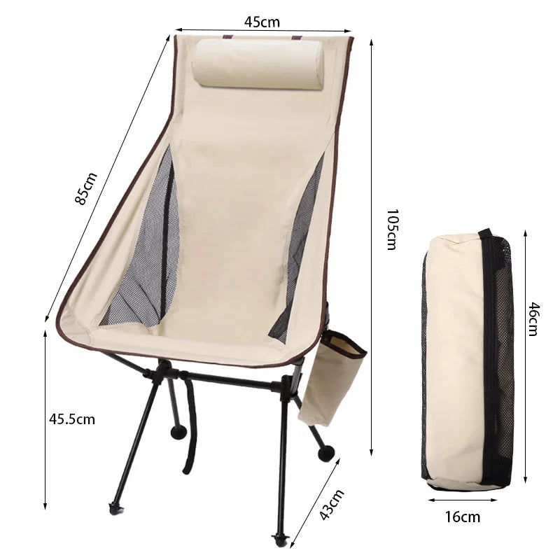 Portable Folding Camping Chair with Headrest Lightweight Aluminum Outdoor Travel Chair