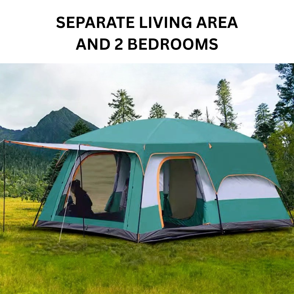 Heavy Duty 4 Season Camping Tent 2 Room Waterproof Outdoor Shelter for 8-12 People