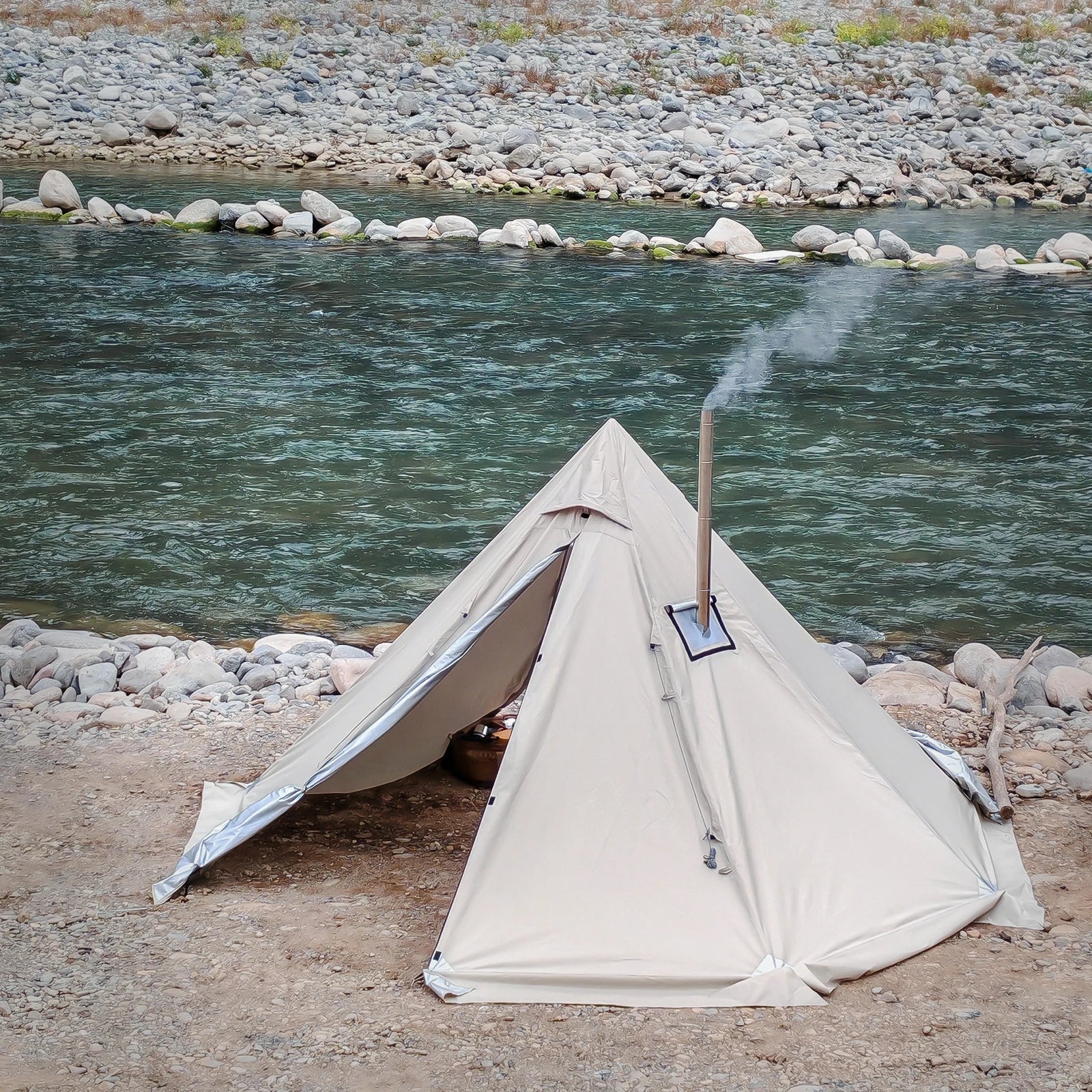 4 Season Tipi Camping Tent 2-4 Person with Chimney Opening and Weather Shield Skirt