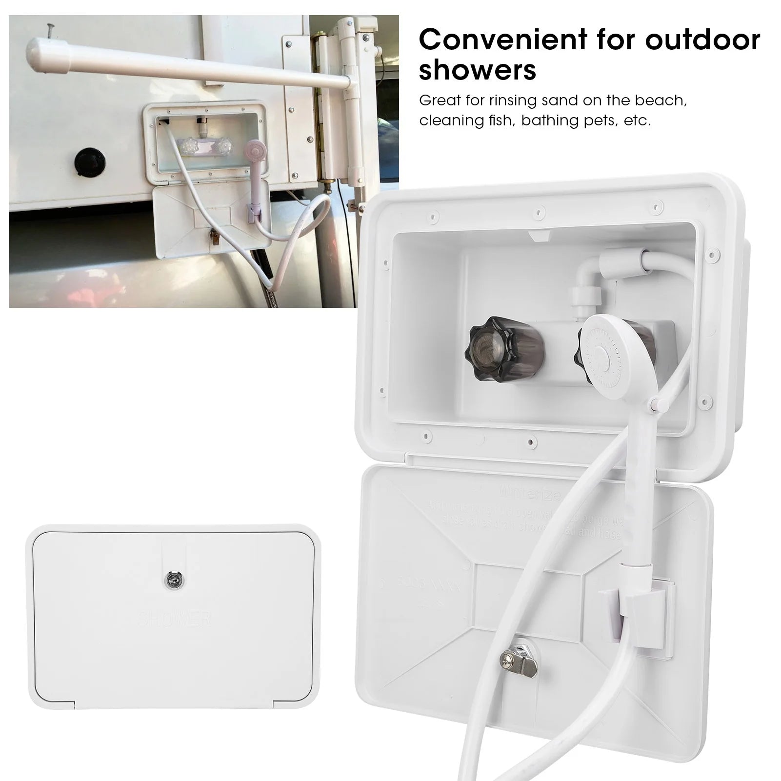 RV Exterior Shower Box Kit with Lockable Door for Camper Boat and Motorhome